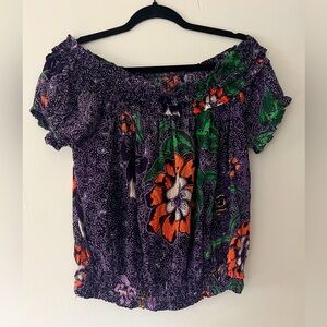Free‎ People Suki blouse Floral Off Shoulder Size Small Purple Boho